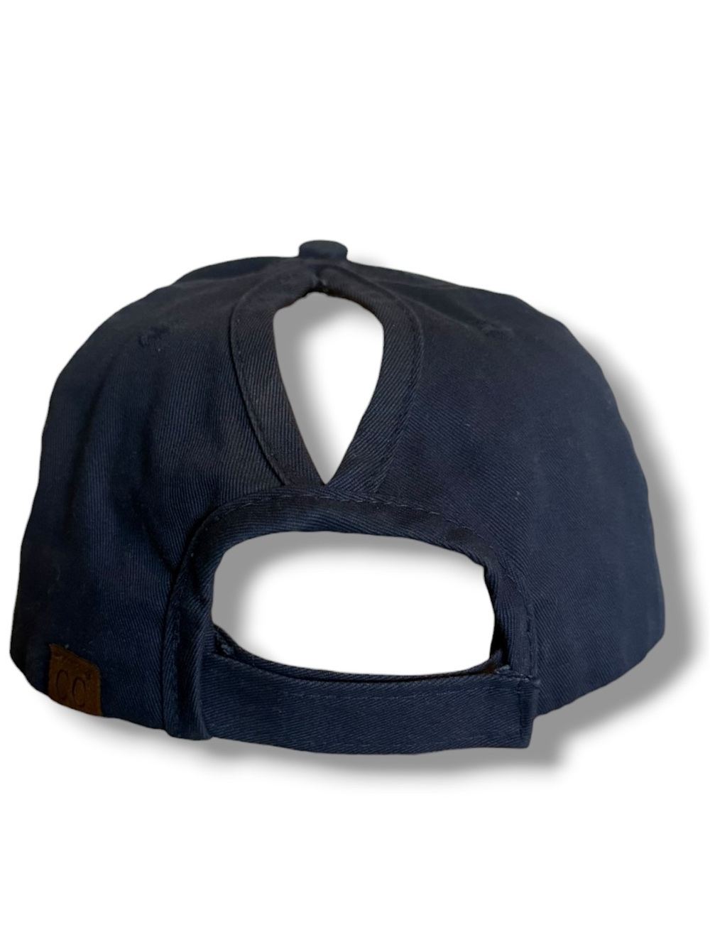 Women's High Ponytail Baseball Cap Navy Blue Messy Bun 100% Cotton, Adjustable